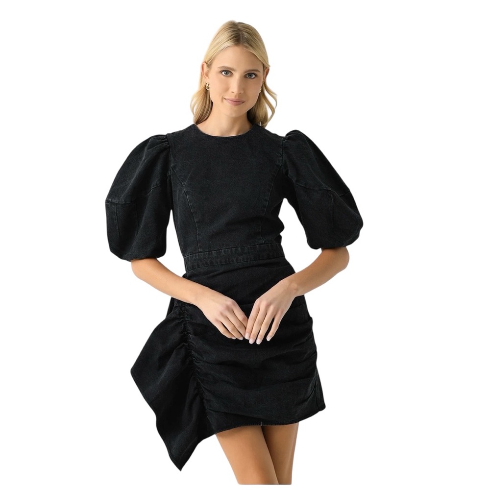 RHODE Women's Pia Black Denim Puff Sleeve Mini Dress Sz. 4 - Picture 7 of 16